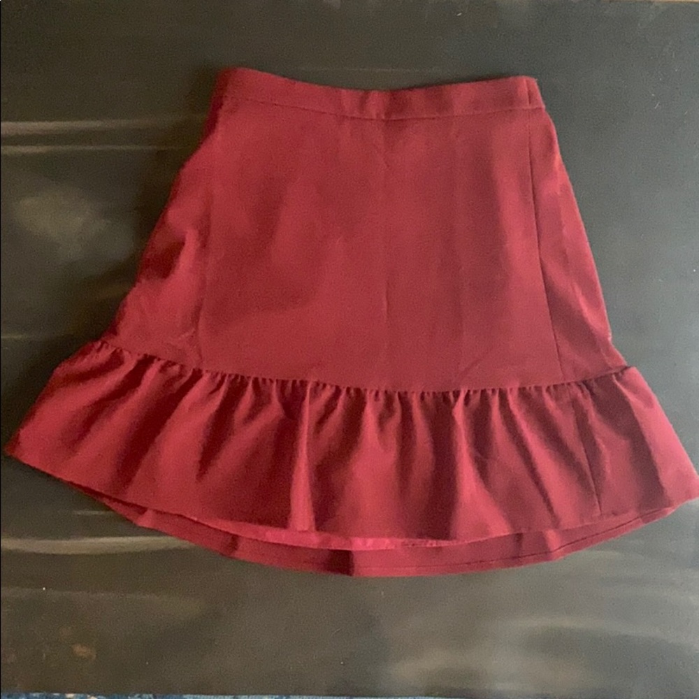 NWT J Crew Mercantile Burgundy ruffle skirt